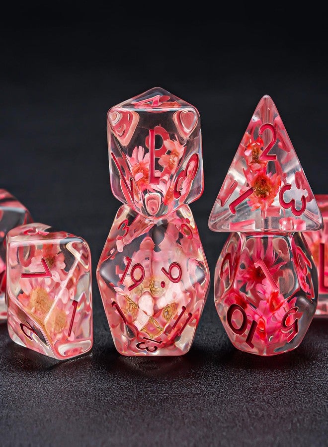Weyano Flower Resin D&D Dice Set, 7pcs Polyhedral Dice for Dungeons and Dragons, RPG, MTG, Role Playing Games (D4, D6, D8, D10, D12, D20, D%) - Image 5